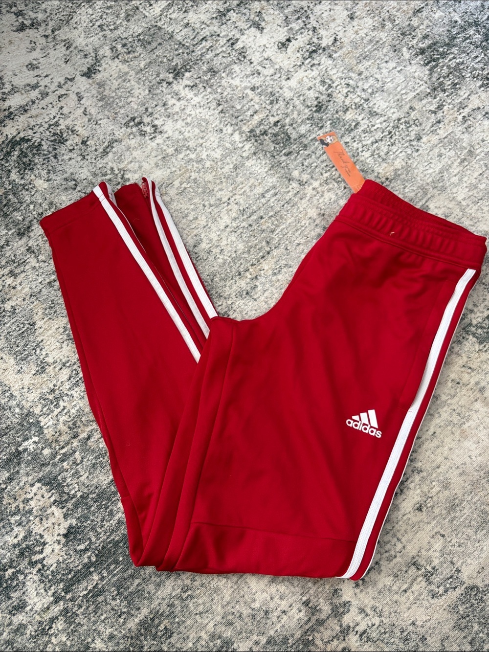 adidas Red Jogger Sweatpants with White Side Stripes